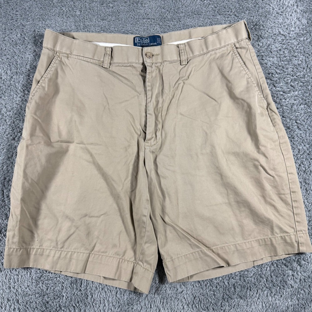 Vintage 90s Polo Ralph Lauren Chino Shorts Mens‎ 36 Tan Khaki Cotton Flat Front
